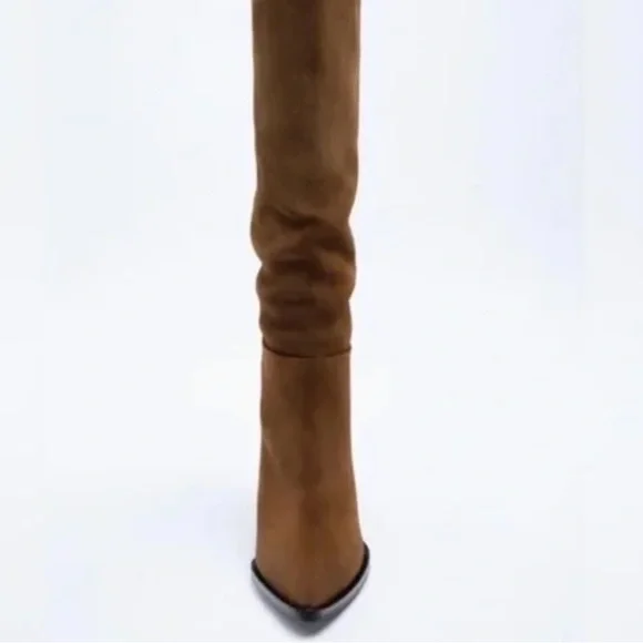 Zara Split Suede Heeled Boots Blogger’s Fav SZ 6 or 26 EU - Picture 5 of 11